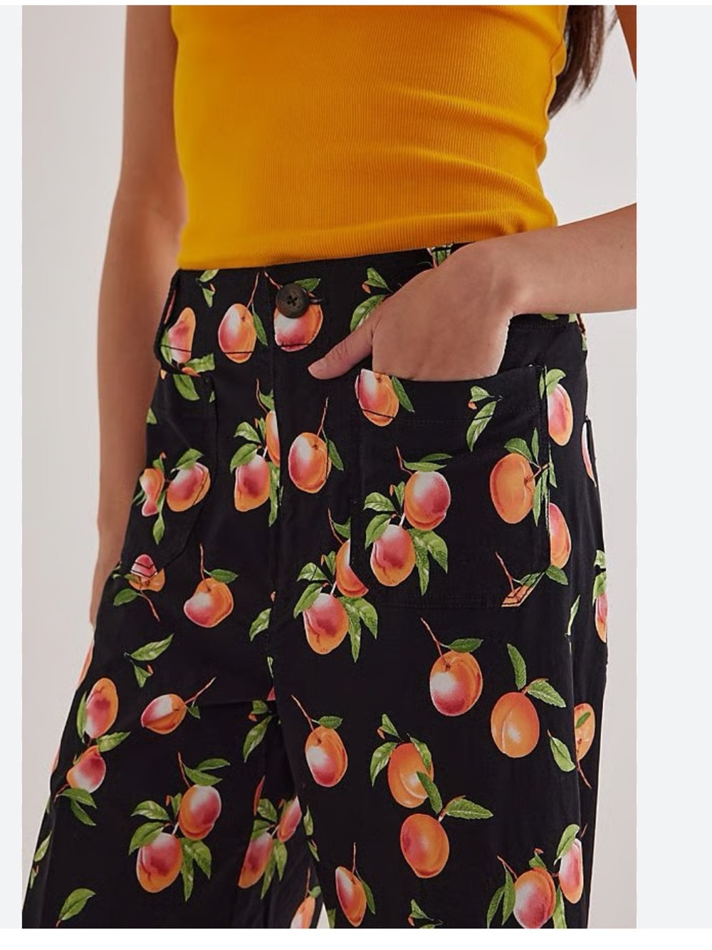 Anthropologie The Colette Cropped Wide Leg Pants, Black with Peaches 🍑 Sz 29 EUC - Picture 2 of 8